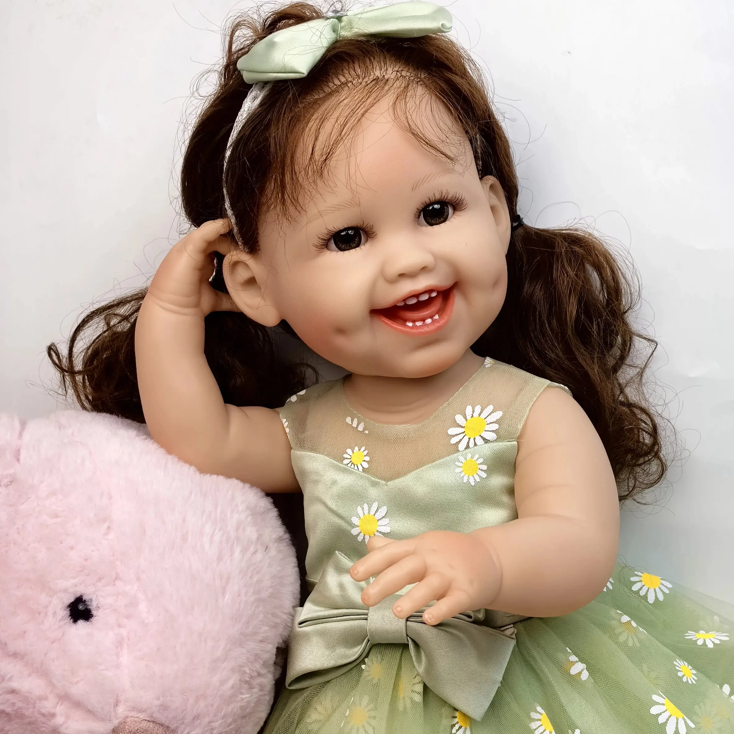 Real baby dolls bebe reborn silicone 55cm smile reborn dolls lifelike full silicone bath toy for kids birthday gift