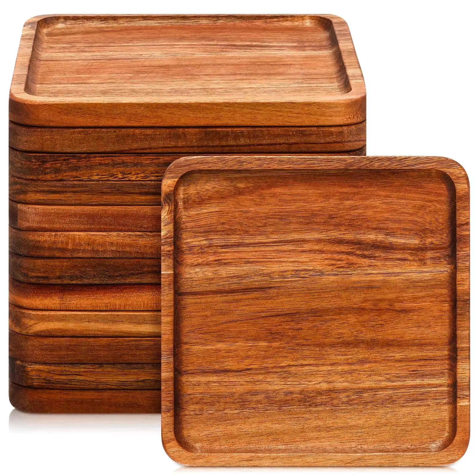 Acacia Wooden Rectangular Plates Japandi Design Style Custom Logo Party Dishes and Trays with Cake Display
