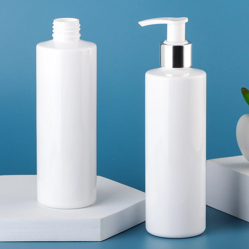 Beauty Packaging Cylinder 8oz 250ml White Clear Body Lotion Bottle Plastic PET Shower Gel Shampoo Bottles With pump