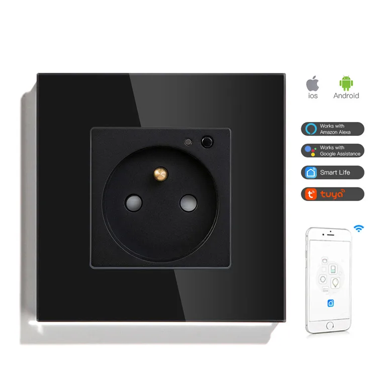 TAWOIA Unique Tempered Waterproof Glass 86MM Smart Home 16A Socket French Type  Wifi Socket with Grounding