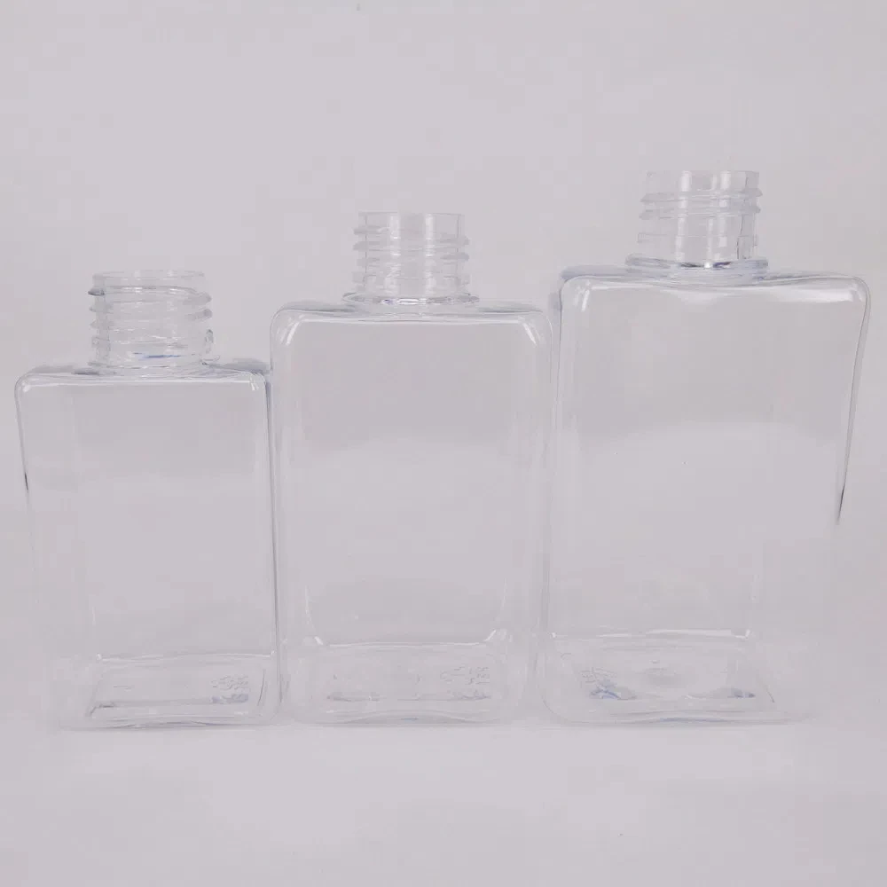 Silver Flip Cap Top 100ml 150ml 200ml Square Shape Transparent Plastic Bottles With Rose Gold Pink Disc Cover Aluminum Cap