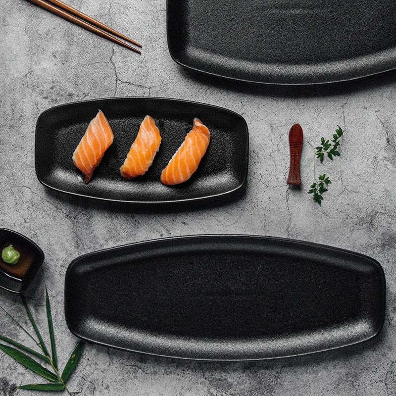 Amazon hot hotel ceramic black dish Japanese restaurant matte side plate sushi serving plates