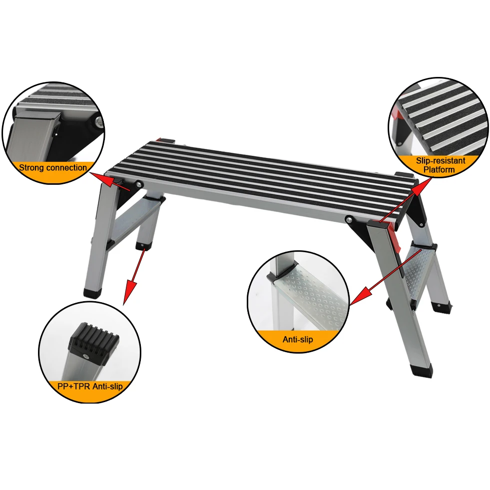 2 Step EN 131 Aluminum Work Platform Industrial Design Foldable Car Wash Bench for Outdoor Use