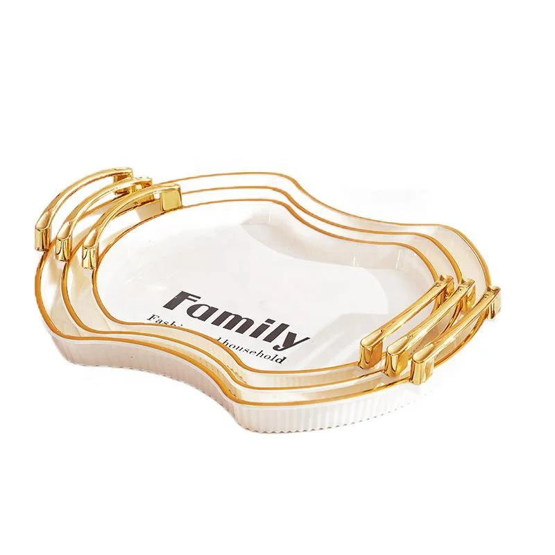 Customizable Acrylic Serving Tray with Gold Handles Large Lucite Ramadan Tray with Snack Plate Racks Dishes & Plates
