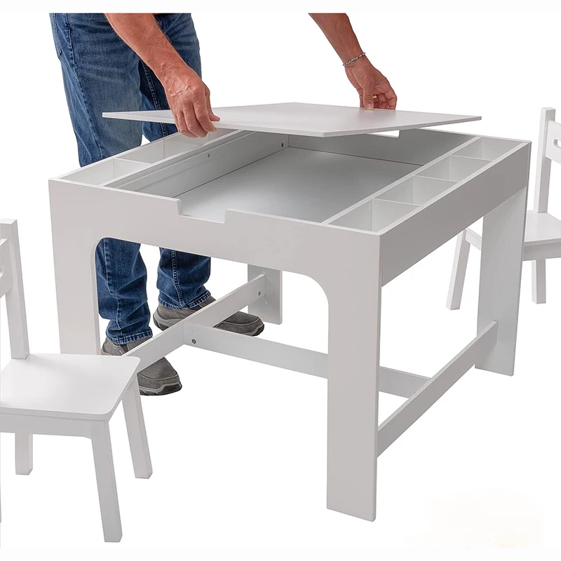 Kids 2 in 1 Play Table and 2 Chair Set with Storage Compatible with Lego and Duplo Bricks Activity Table Play Set Furniture