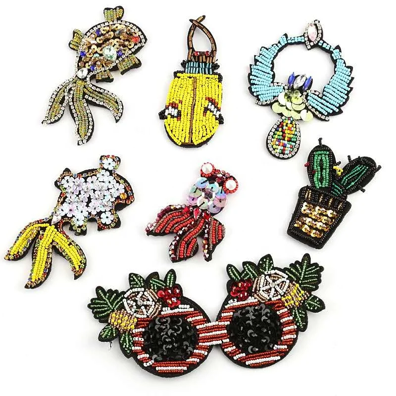 SHANGJIN Custom beaded patches  3d handmade rhinestone beaded patches for clothes crystal patches rhinestone applique