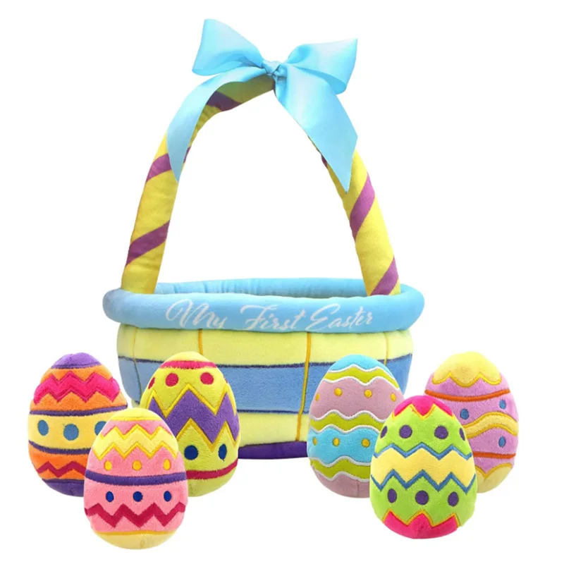 Custom Rabbit Plush Easter Chick and Big Egg Tote Basket Set For Kids