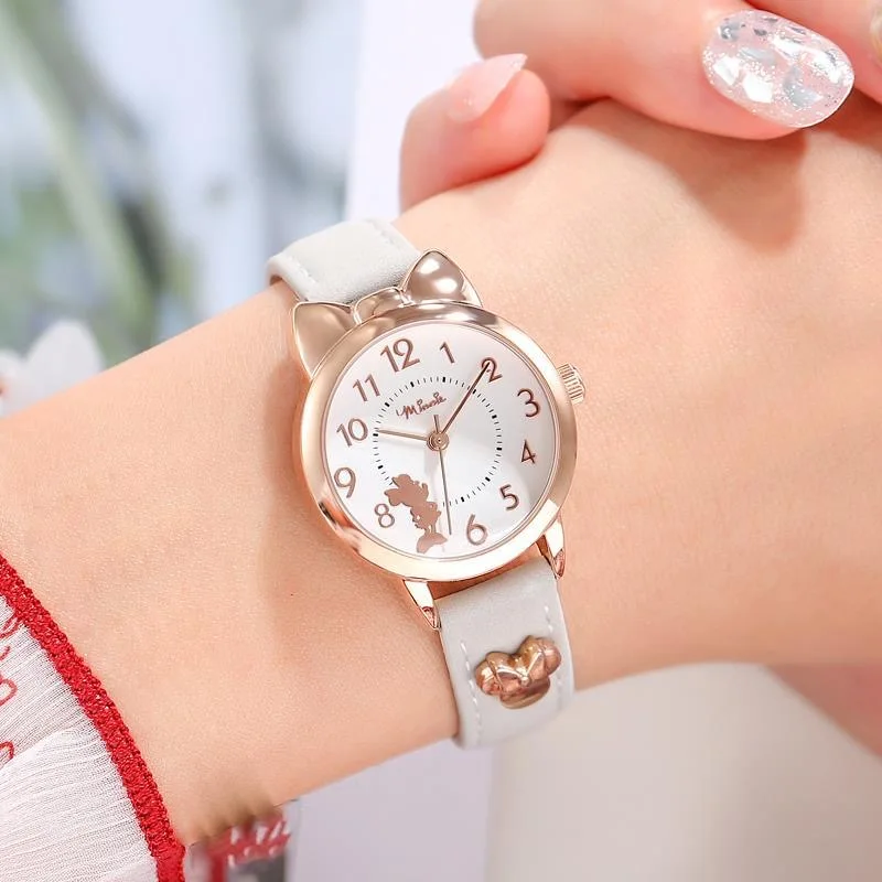 Factory Wholesale Low Price cartoon watch Minnie Mouse Custom Design Cartoon Leather Strap Girls Watch Gift Kids Watches