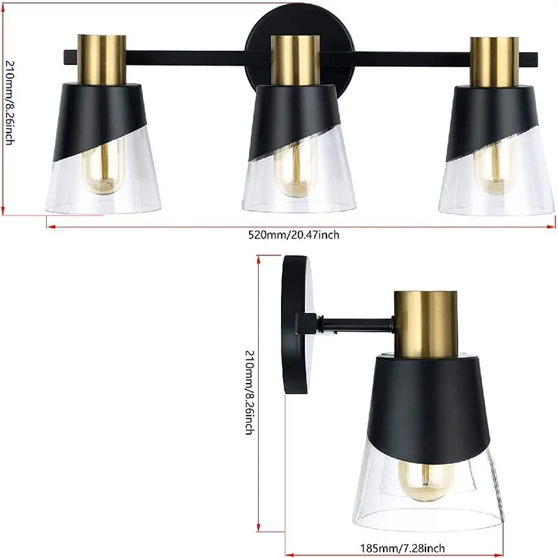 ZG Bathroom Vanity Lamp Black Powder Coating Treble Wall Mounted Vanity Lighting Fixture With White Glass Shade