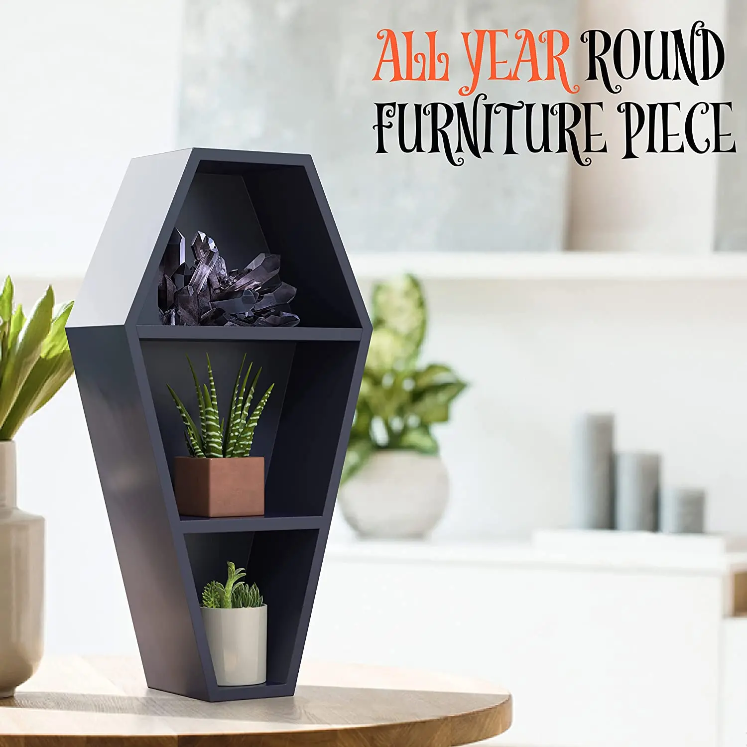 Large Wood Coffin Shelf 20x11x5 Spooky Gothic Decor for Bathroom   Living Room or Bedroom- Black -  Comes Fully Assembled