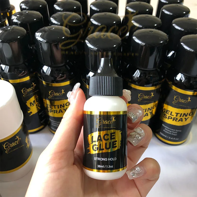 Private Label Gold Stamping Luxury Sticker Wig Install 4 colors Lace Tint Spray Wax Stick Skin Protector Lace Glue Melting Spray