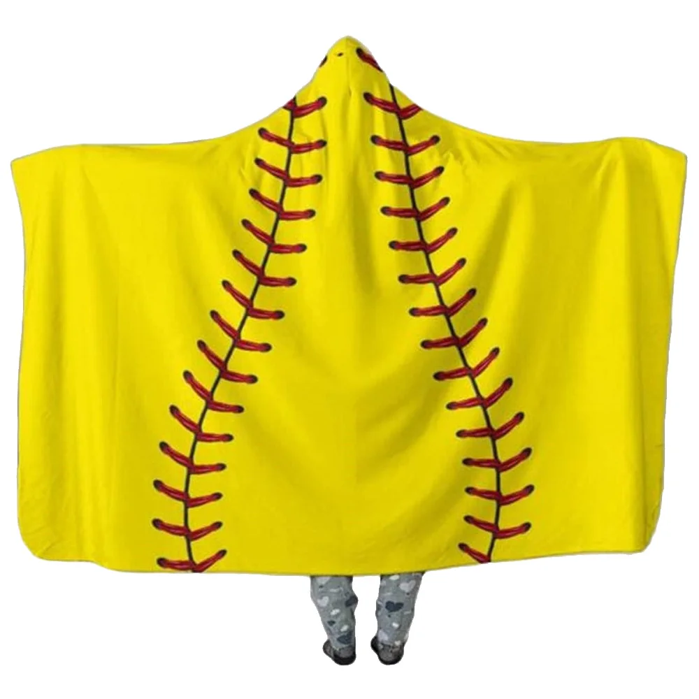 Wholesale 3D Printed Sports Themed Sherpa Blanket Custom Softball Soccer Hooded Wearable Throw Blankets For Adult