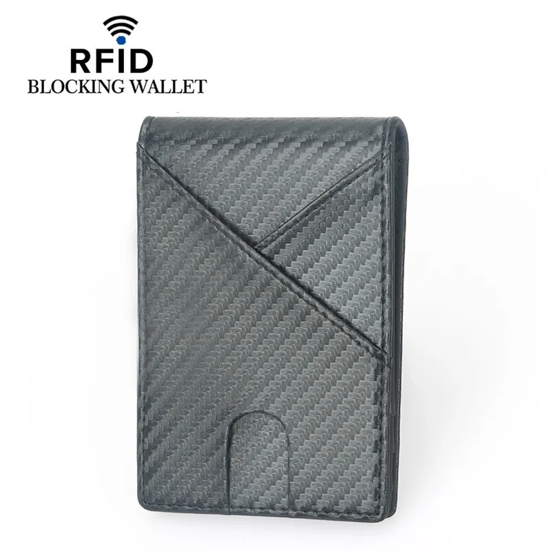 Wholesale custom men genuine leather bank card coin holder rfid credit card sleeve anti theft wallet with money clip