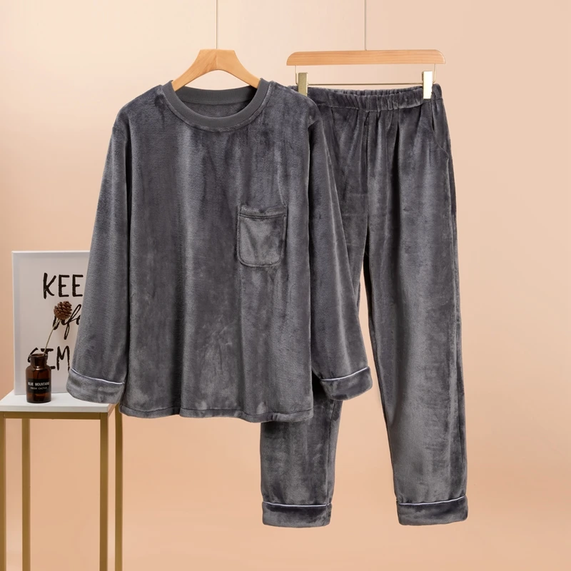 wholesale custom china factory youth teenager men winter thermal Pyjama set long sleeve flannel fleece Sleepwear Home Clothes