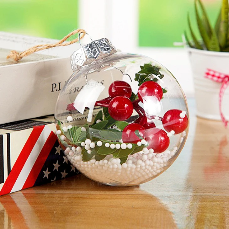 High Quality Christmas Decoration Baubles Transparent PET Plastic Ball Creative Hollow Christmas Tree Decoration Balls