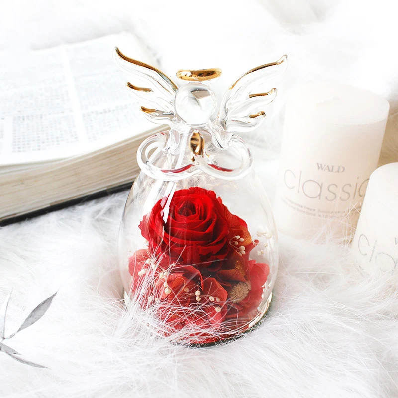 Factory Angel Immortal Flower Glass Cover Creative Ornaments Christmas Gifts Lover Rose Gifts