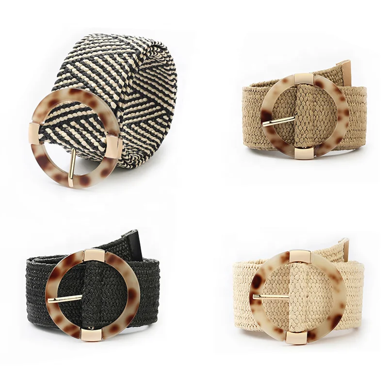 Bohemian Style Plastic Pin Buckle Dress Belt Ladies Fashion Cotton Linen PP Straw Woven Belt