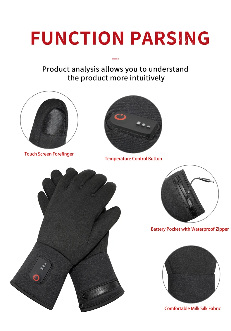 Winter Rechargeable battery heated gloves,thin riding gloves for men women, Heated electric Glove Liners with Touch Screen