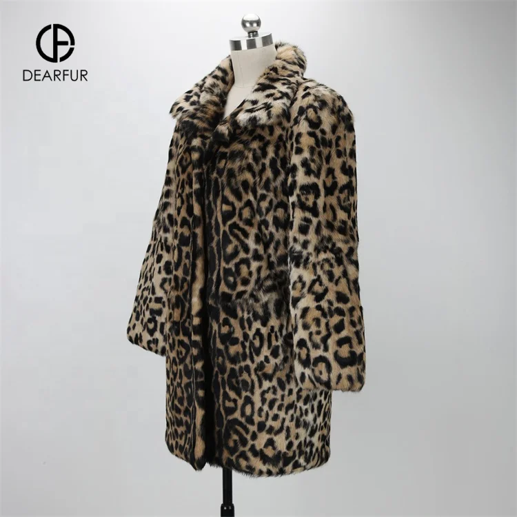 Winter Warm Rabbit Fur Coat Stylish Leopard Color Real Fur Coat Women Fur Coat Women