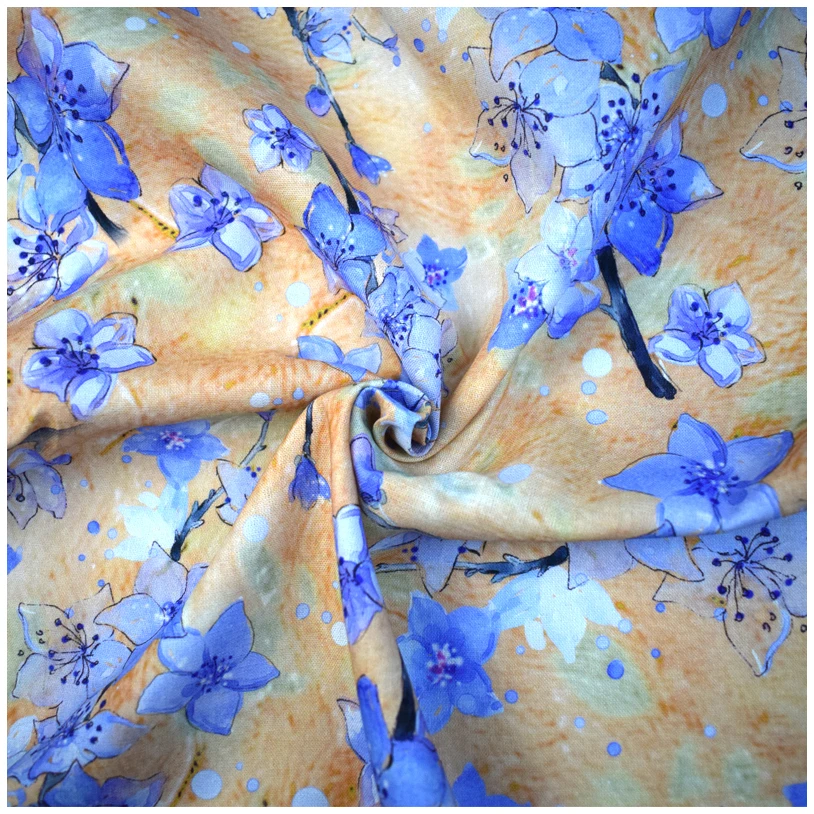 Leisure Simple Flower Printed Woven Cotton Linen Home Decorative Blended Fabric