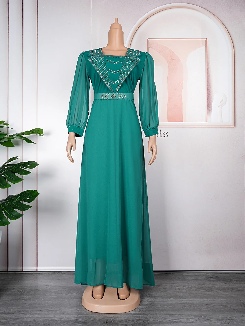 European and American women fashion beading casual maxi dress African Chiffon floor length skirt Embroidered Casual Dresses