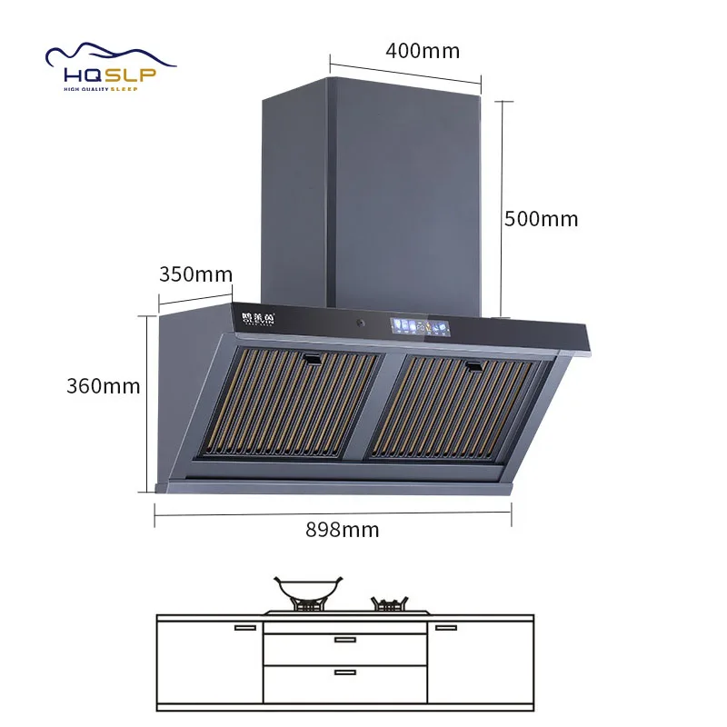 HQSLP factory offer Smart sensor high suction self-cleaning kitchen exhaust hood kitchen chimney