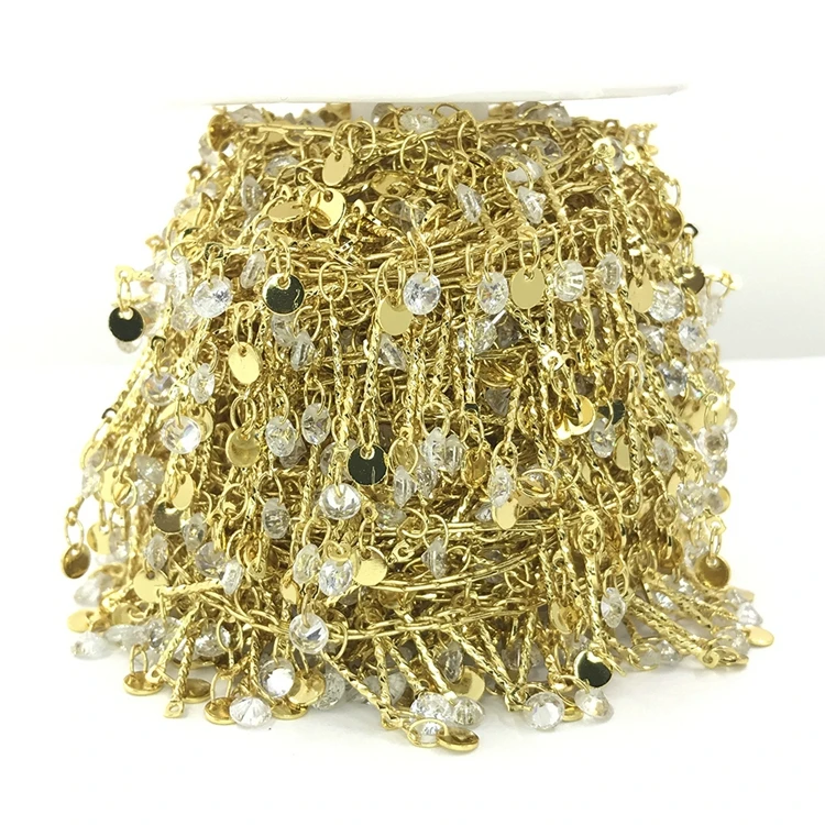 DIY Round Zircon Brass Roller Chain Cable Chains Link Bracelet Necklace Gold Plated Handmade Jewelry Making