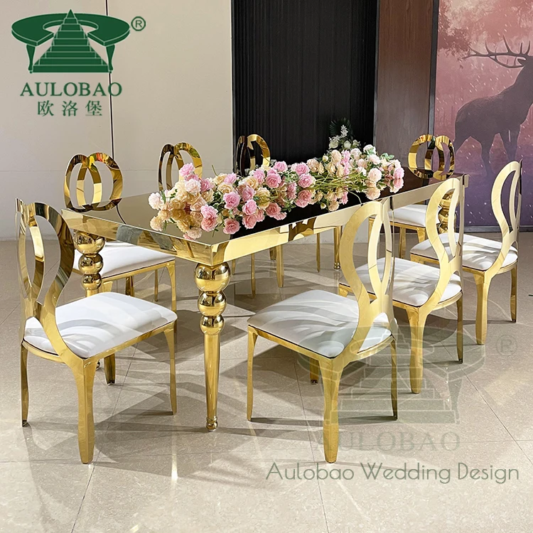 Luxurious mirror stainless steel wedding supplies gold table for 8 people