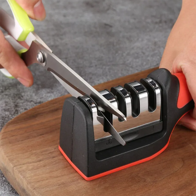 HYRI Kitchen 3/4-Segment Knife Sharpener Household Kitchen Knife Scissors Hand-Held 3/4-Purpose Black Sharpening Stone