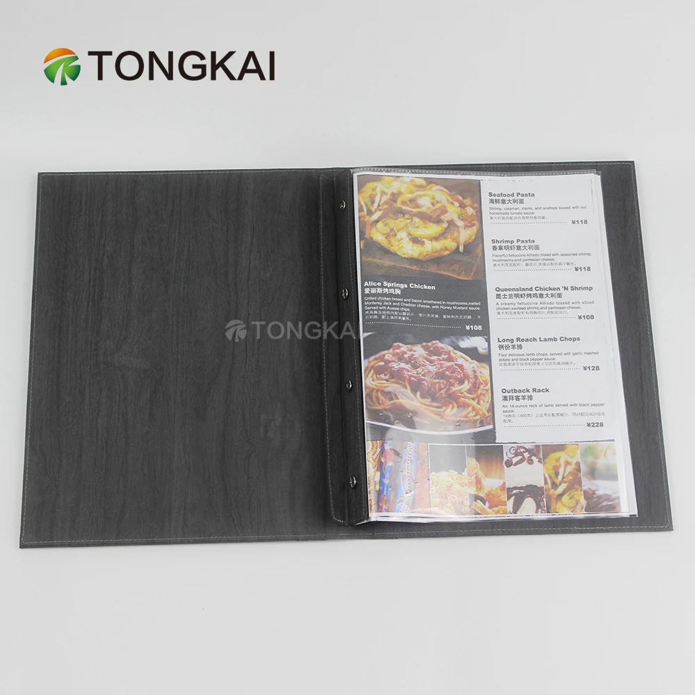 Fancy Metal Corner PU Leather Folder A4 Restaurant Menu Card Holder