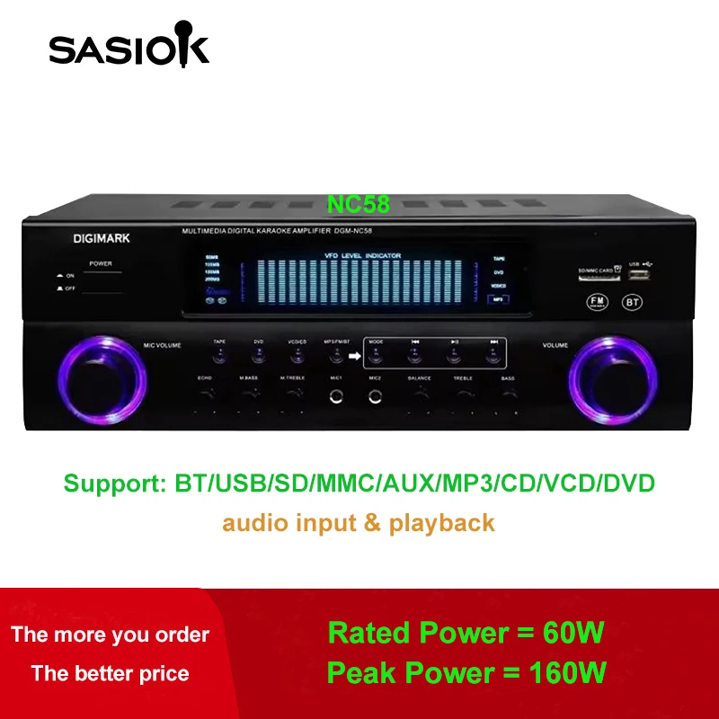 Микрофон echo NC58 BT/USB/SD/MMC/AUX/MP3/CD/VCD/DVD аудио вход стерео синий зуб караоке усилитель динамик Профессиональный FM радио/VFD