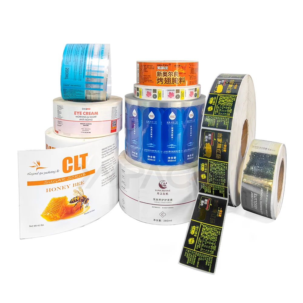 YIMU Custom Self Adhesive Waterproof CMYK Printing Bottle Packaging Adhesive Sticker Label Roll