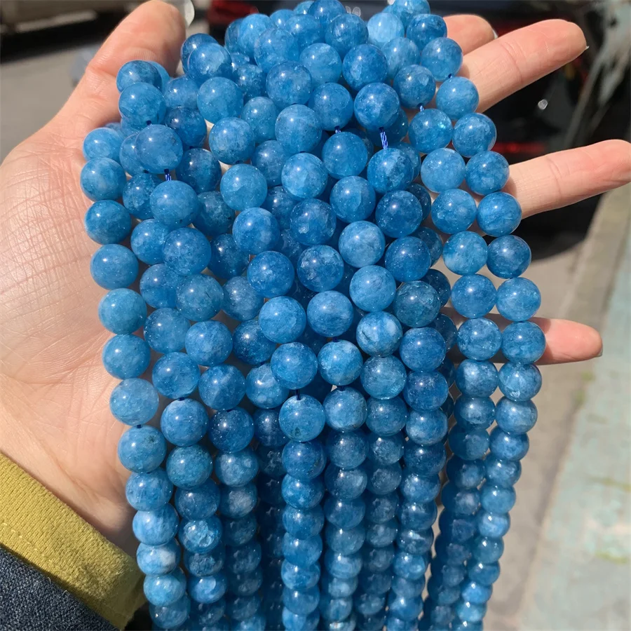 Wholesale optimize blue apatite 10mm round stone jade bead gemstones polished loose round beads