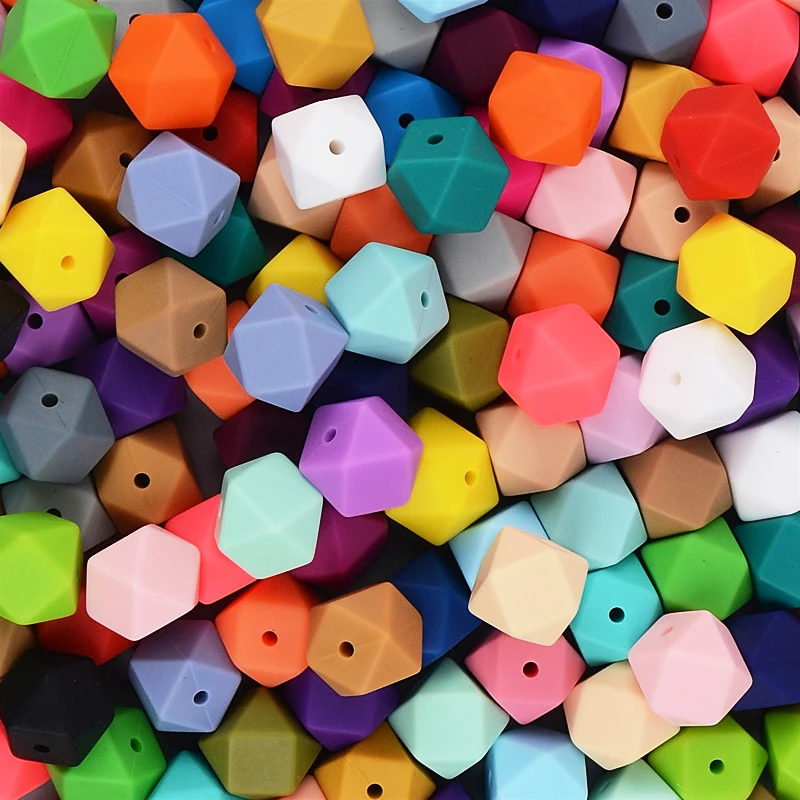 Hot Sale Bpa Free Silicone Diy Bead 14mm 17mm Handmade Jewelry Beaded Pen Accessories Polygonal Silicone Beads Factory Wholesale