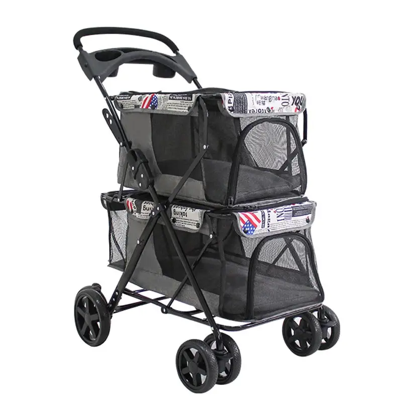 4 Wheel Luxury Jogging Travel Petstroller Carreolas Para Perros 2 Double Decker Pet Stroller For Cats Dogs
