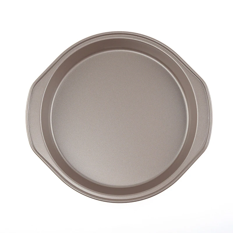 Stackable gold color oven cookie baking pan with handle carbon steel baking tray non-stick round pizza pan