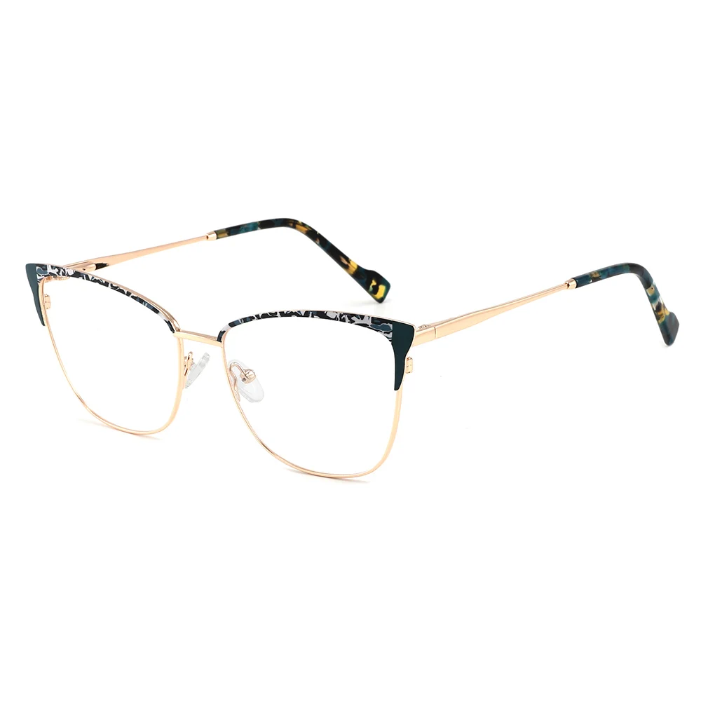 Top selling product Women Cat Eye style gold Optical Frame Metal Fashion Paint Acetate Eyeglasses Custom Logo