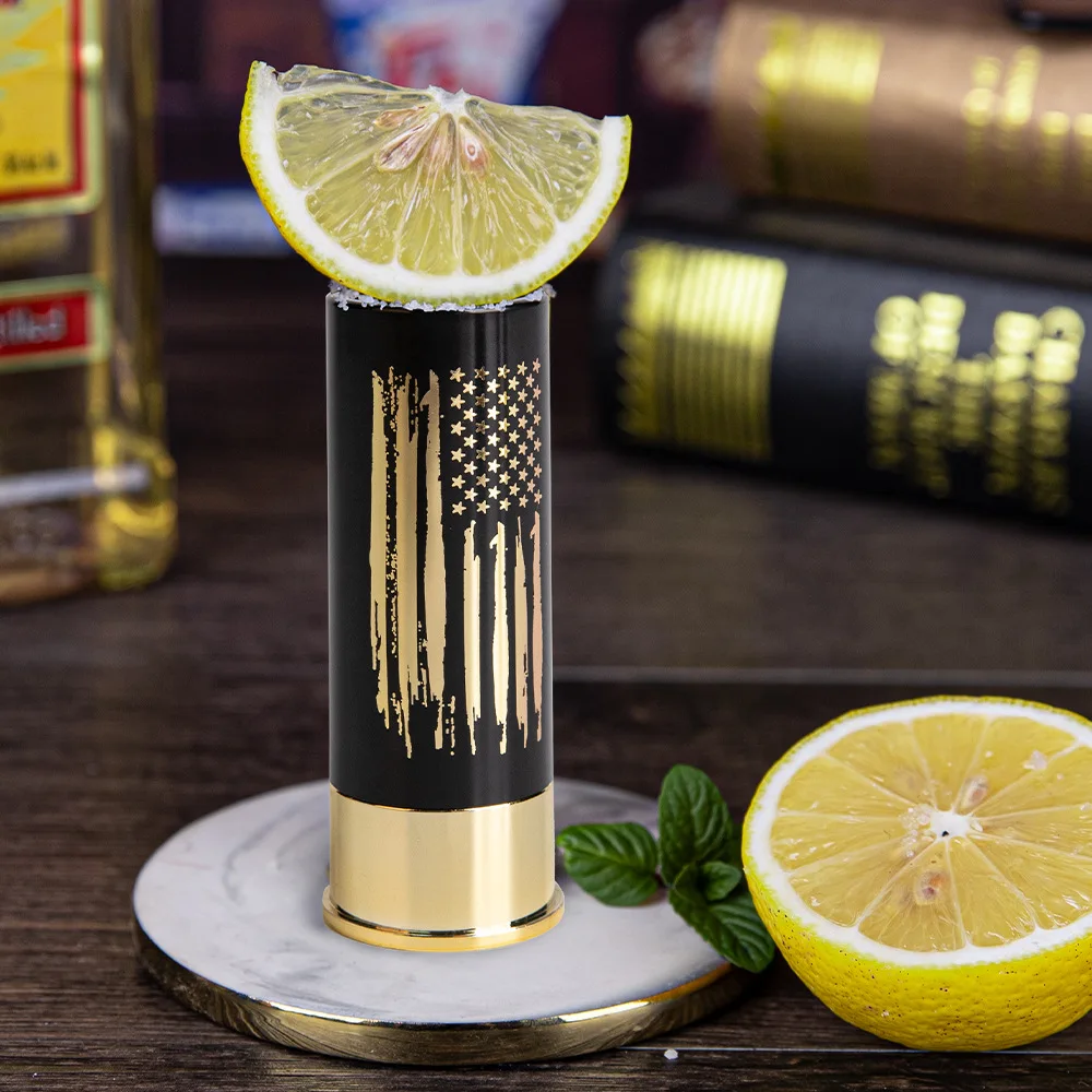 American Flag Skull Christmas Pattern Gilding Shotgun Shell Shape Tequila Shot Glasses Four Pieces Set
