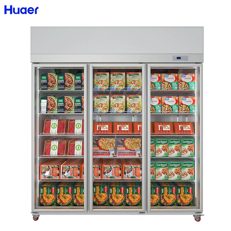 Supermarket Power-Saving 3-Door Sliding Freezer Display Cabinet with Single-Temperature Style Glass Enclosed