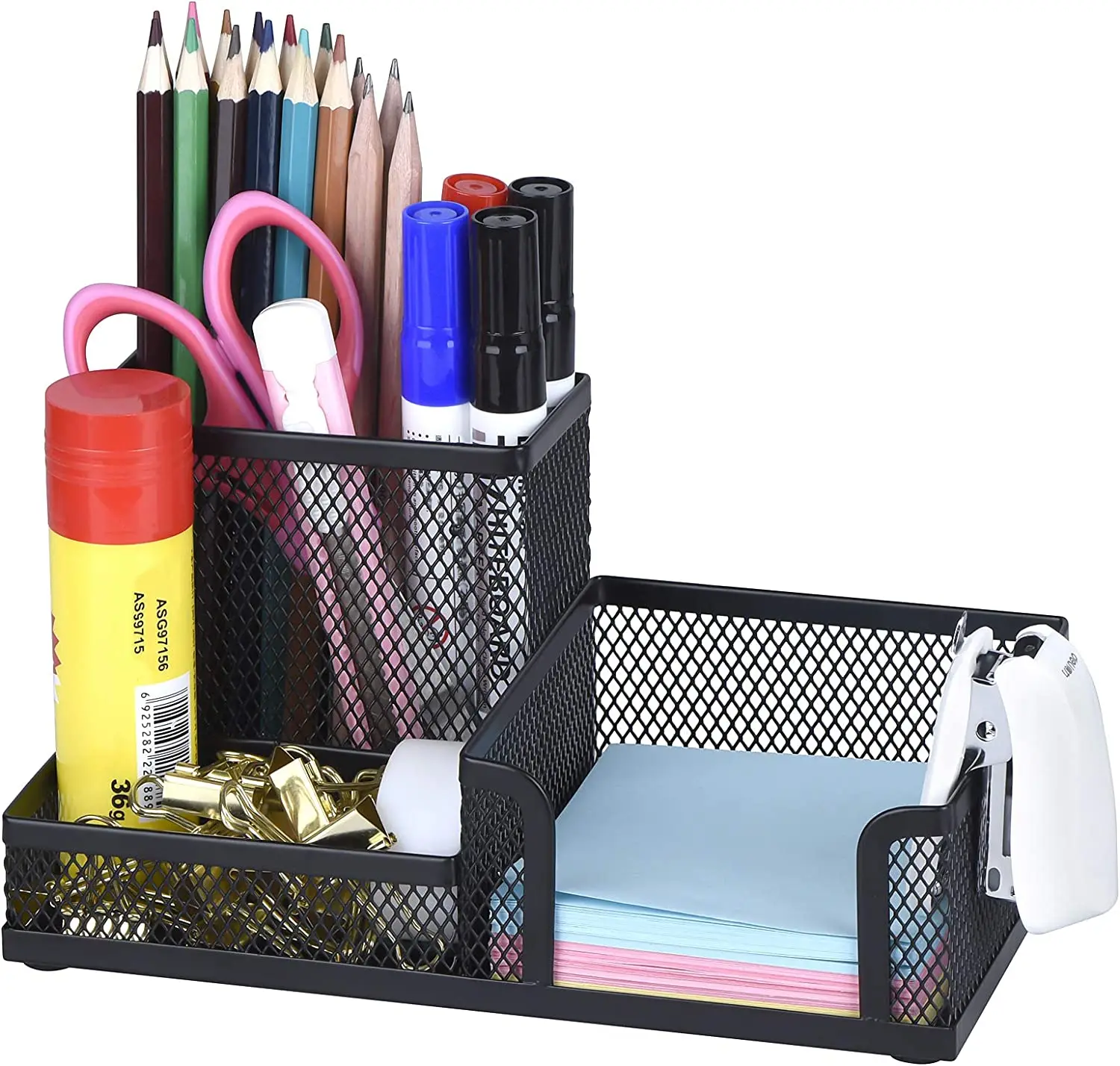 3 Compartments Black Mesh Desktop Accessories Office Desk Organizer With Pen Holder