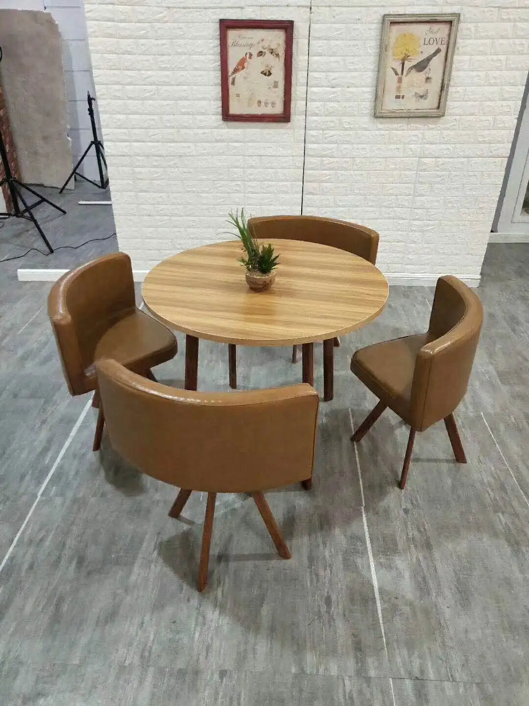 wooden transfer print five pieces dining chair and square table for dinning