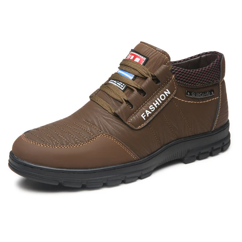 Winter new model warm shoes leather mens hiking shoes casual height increasing shoes