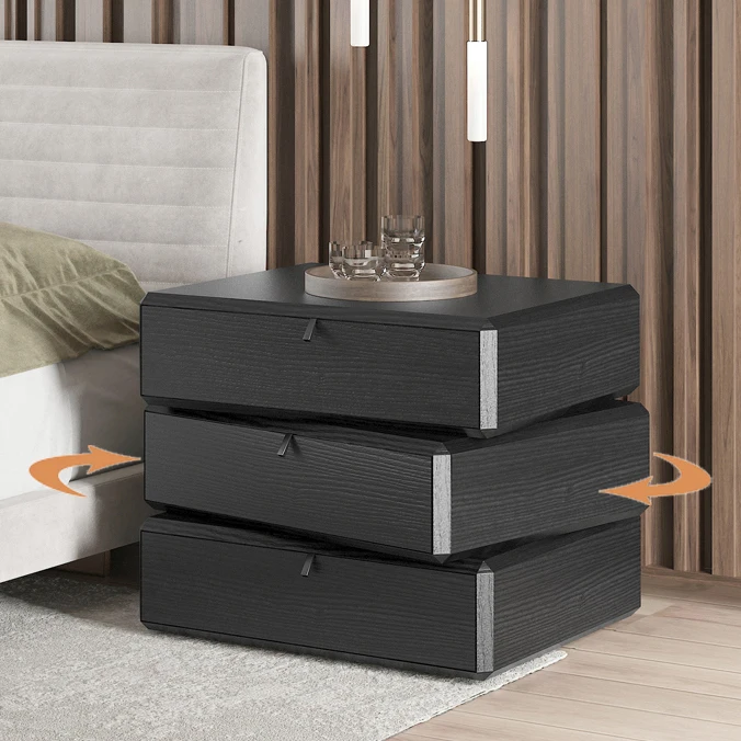 Modern wooden black white nightstand bedside table for bedroom
