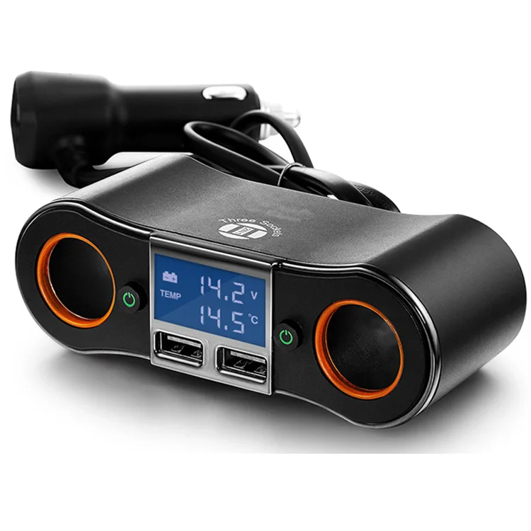 Adapter dual USB 12V voltmeter temperature LED display Socket cigarette lighter distributor car charger