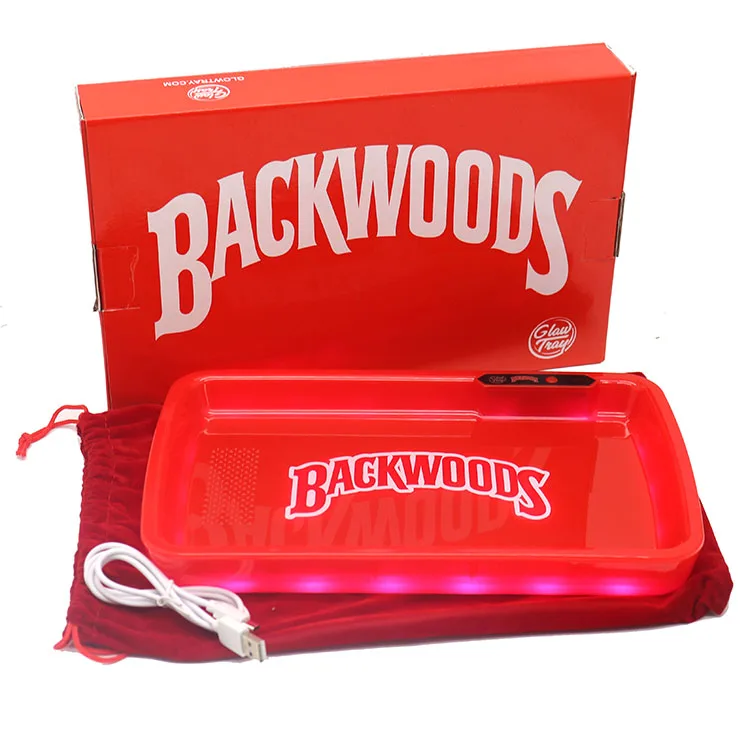 Factory Directly Wholesale Plastic Backwoods LED Rolling Tray Discount Smoking Tray Light Up With USB Chargeable