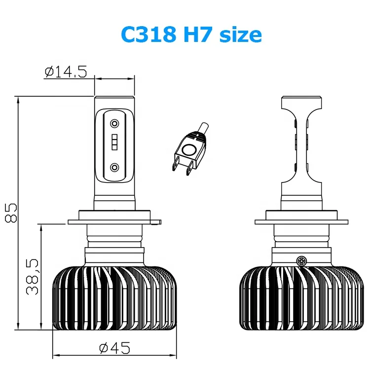 best seller no fan csp chip C318 Light Auto Automotive bulb H7 Car Led Headlight