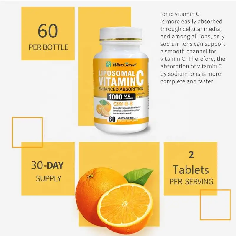 2024 New Products Premium Liposomal Vitamin C Tablet 1000 mg Ultra Absorbable Ascorbic Acid for Immune System and Collagen
