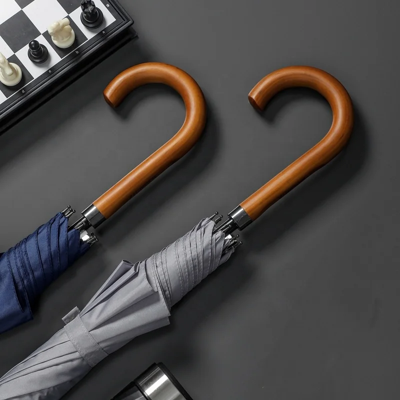 C Shape Wooden Handle Umbrella With Logo Cheap Business Gift Hot Selling Storm Resistant Umbrella With Logo