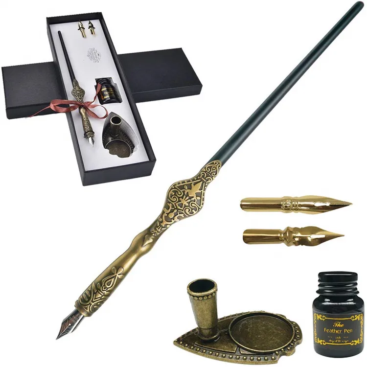 Calligraphy Dip Pen Set Handcrafted Dip Pen Writing Case Wooden Dip Pen Set with Ink &3 Nibs &Ink pen holder