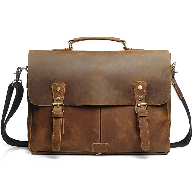 Vintage Retro Genuine Leather Shoulder Messenger Bag Mens Leather Briefcase Satchel